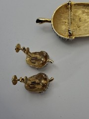 Vtg Marvella Acorn Brooch & Clip Earrings Rhinestone Autumn Jewelry Naturecore