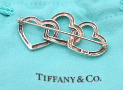 Vintage Tiffany & Co. Triple Heart Sterling Silver 925 Pin Brooch 1984 5.87g
