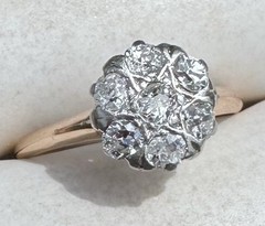 ART DECO 1930’s OLD MINE CUT DIAMOND DAISY FLOWER RING 13K 14K 15K GOLD