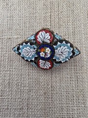 Old Vintage Micro Mosaic Floral Pin Brooch Italy