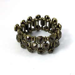 Stretchable Slipada Brass Bracelet With Large Brown Glass Beads Brutalist