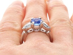 Vintage 1.83Ct Sapphire and 0.66Ct Pear Diamond Platinum Ring Circa 1980