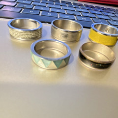 Mixed Lot Stainless Steel Rings Silver Yellow Green – 7 Pieces Unisex Adults
