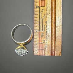 Vintage 1970s Domed Cluster Cocktail Ring Two Tone Silver Gold Size 10