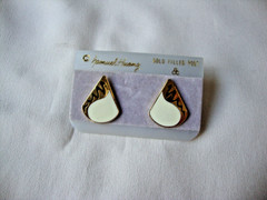 VINTAGE SAMUEL HUANG DESIGNER CLOISONNE RETRO MOD BLACK & WHITE STUD EARRINGS