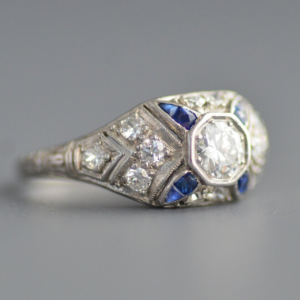 2Ct Art Deco Vintage Style Lab Created Diamond Engagement 14K White Gold FN Ring