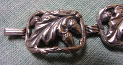 Vintage signed DANECRAFT Sterling Silver 5 Link Bracelet Open Oak Leaves & Acorn