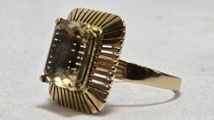 VINTAGE 14k Gold 5.2 DWT MCM Emerald Cut Smokey Quartz Cocktail Ring Size 9