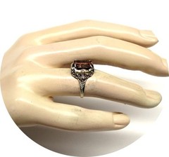Gorgeous Rosy-Pink TOURMALINE Ring – Art Deco Filigree – 14k Solid White Gold