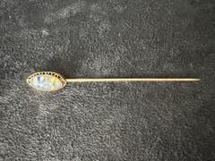 Antique 10K Gold Stick Pin Gold Foil Art Glass Cabochon Victorian Edwardian