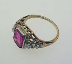 Antique Art Deco 1920’s 13k Two Tone Gold Pink Stone & Diamond Ring