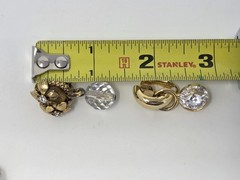2 Pairs Vintage Gold Tone & Clear Rhinestone Clip-on Earrings Dangle Drop Style