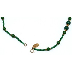 Signed Miriam Haskell 36″ Green Glass Bead Opera Necklace & Clip Earrings Set
