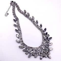 Full Rhinestones Statement Necklace Gunmetal Tone and Blue Orange Purple 18”