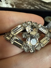 Vintage Silver Tone Kramer of NY New York Emerald Cut Rhinestone Brooch Pin 1.5”