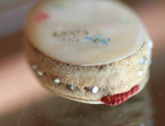 ANTIQUE:* SHELL & BONE HANDCRAFTED PENDANT BETWEEN FABRIC MIDDLE PENDANT