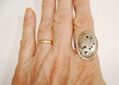 Vintage BEAU Sterling Silver 4.9g Carved Cut Out Floral Ring Adjustable SZ 6.5