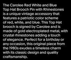 Carolee Red White and Blue Top Hat Brooch Pin Rhinestones