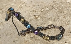 ✨💐🛍️Vintage 925 STERLING SILVER COLORFUL Multi GEMSTONE 💎 MARCASITE Bracelet✨