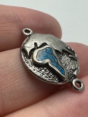 Africa Map Globe Bracelet Pendant Textured Silver Tone Inlay Connector Charm 92