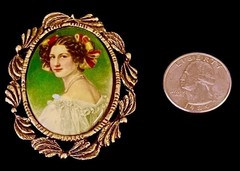 Vintage Hand Painted Porcelain Cameo Brooch Portrait Of Auguste Strobel 1891