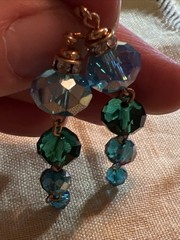 Vtg Beaded Dangle Drop Earrings Green Blue Teal