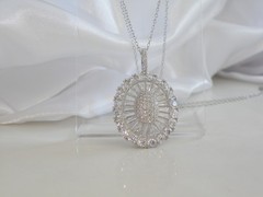 Antique Style Sterling Silver 925 Baguette Cluster CZ Large Pendant Necklace 18″