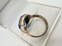 Antique Old VTG 10k Gold Filled Signed Ring SZ11 Blue Glass Damage 9.3gram READ