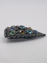 Vintage Art Deco Unk Mark Silver Tone Uranium Glass/Multicolor Glass Dress Clip
