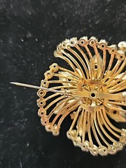Vintage Prong Set Rhinestone Brooch Pin Pink Opalescent Cabochon Layered