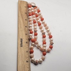 Vintage Beaded Choker Necklace Orange And Ivory Beads Estate Find