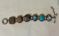 Vintage Stephen Dweck One Of A Kind Chunky Bracelet 925 Sterling Silver w/Gems