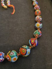 Vintage Venetian Murano Millefiori Glass Graduated Bead Necklace Floral 26in