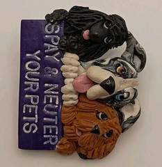 Vtg. 90s Veterinary 3D Dog Head Lapel Pin Spay Neuter Pets Advocacy Polymer Clay