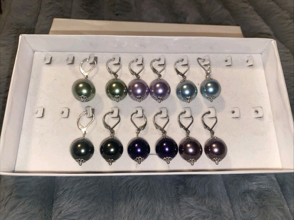 Vtg Various Colors Faux Pearl Dangle Earrings