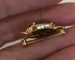 VINTAGE DESIGNER KARBRA 3.00ct JADE 14K YELLOW GOLD TURTLE BROOCH PIN 6 GRAMS