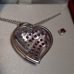 Genuine Ruby Cubic Zirconia Heart Pendant Necklace Earring Set Sterling A57 New