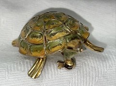 Vintage 800 Silver Filigree enamel Turtle Brooch Pin Gold Wash 6 Grams