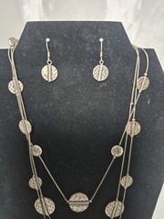 Vintage VCLM Necklace & Earring Set Coin Silver Tone Three Strand Necklace