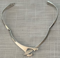 TAXCO STERLING SILVER ASYMMETRICAL NECK COLLAR NECKLACE 16”.