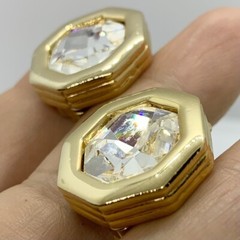VTG SWAROVSKI CRYSTAL SIGNED SAL GEOMETRIC EARRINGS CLIP-ON OCTAGON CLEAR