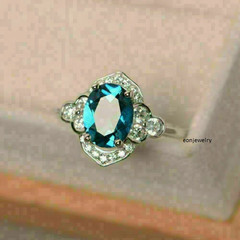 3Ct Oval Cut London Blue Topaz Halo Women’s Engagement Ring 14k White Gold Over