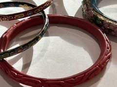 Lot of 5 Vintage Floral Enamel Cloisonné Asian Bangle Bracelets