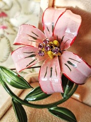 Large Vintage LISNER Enamel Tiger Lily Flower Brooch 1950’s Designer Signed