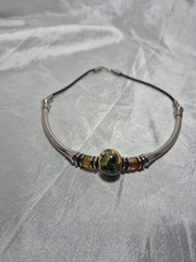 Vintage Yellow Painted Ceramic Bead Necklace Choker 15in