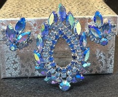 Sarah Coventry Brooch Earrings AB Blue Lagoon Set Book Piece Juliana D&E Z06