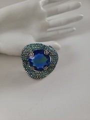 1950’s Mid Century Pin Cobalt Blue Glass Stone Layered Aurora Borealis
