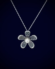 VINTAGE SLC Pearl CZ Marcasite Sterling Silver Flower Necklace | Brand New, 18”