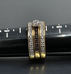 Womens Size 7 Ring Yellow Gold Plated Brown White Diamonds Engagement