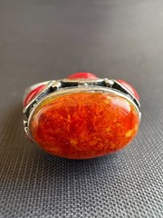 925 Sterling Silver Coral and Jasper Ring Handcrafted Ring Size 6.75 US